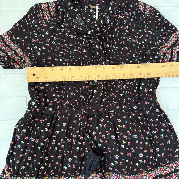 Free People Rare Feelings Boho Maxi Dress Black Floral Tassels sz XS - Picture 4 of 7